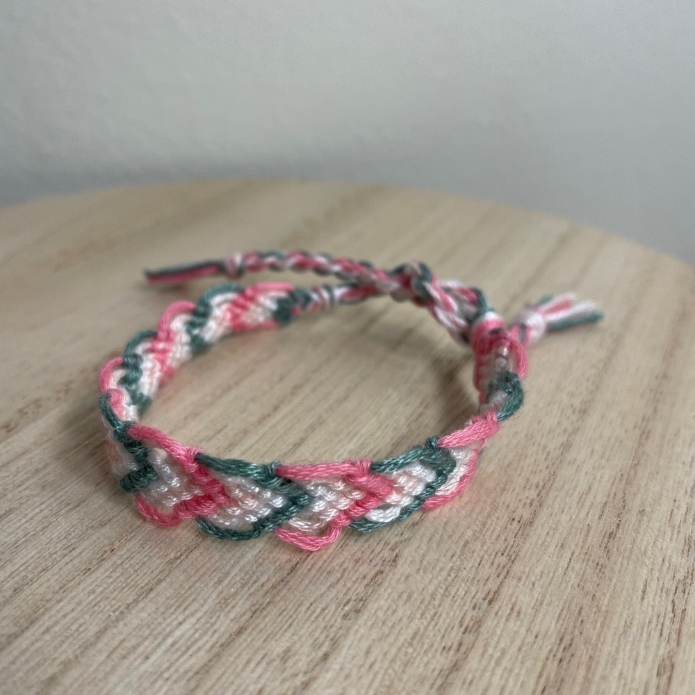 Pink White and Green Woven Bracelet